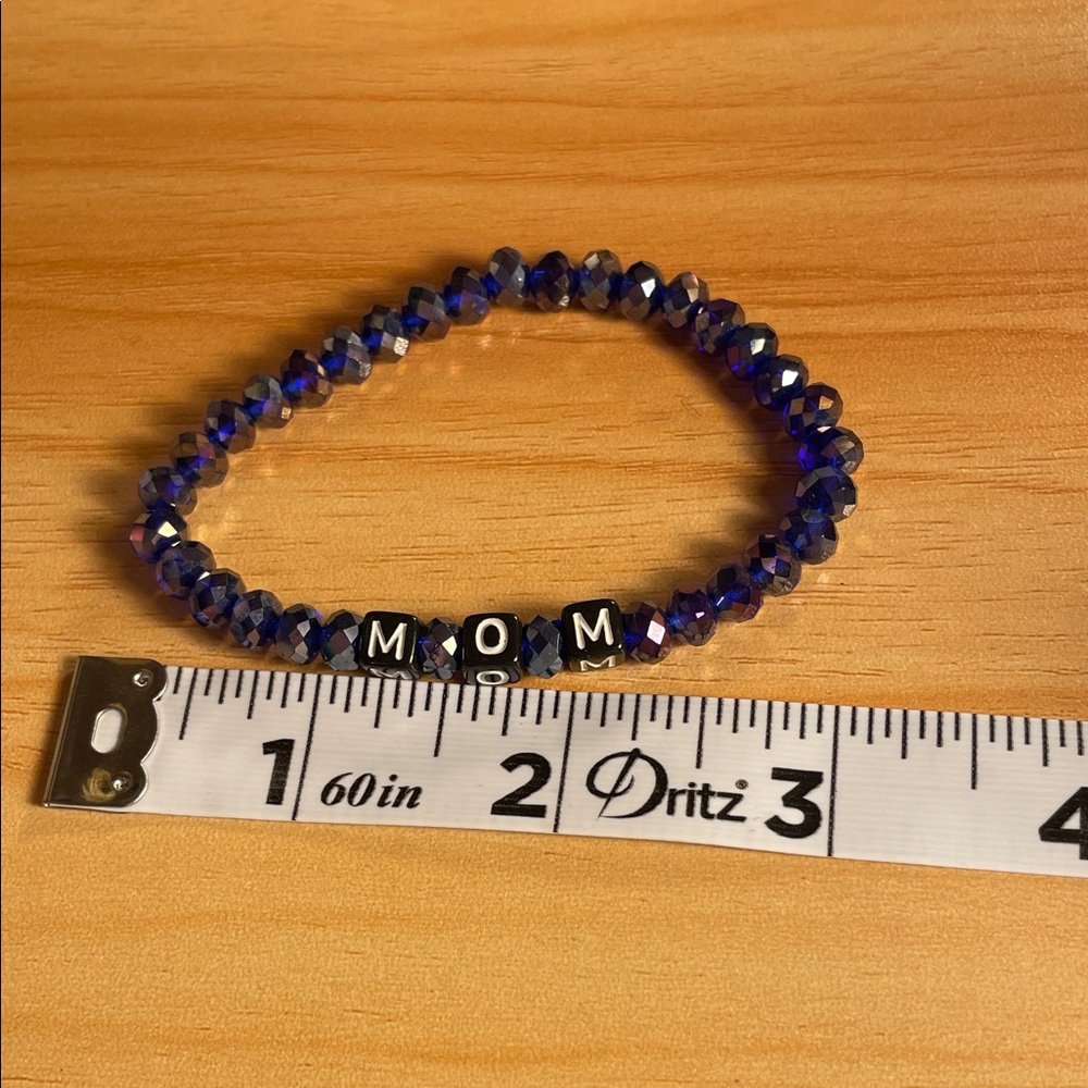 Blue Beaded 'MOM' Bracelet